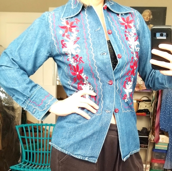 VTG 60s/70s Mexican Embroidered Jean Jacket - Picture 13 of 13